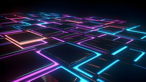 Neon, Floor, Maze, Glowing lights, Surreal, 4K wallpaper