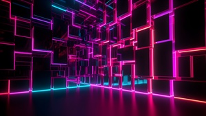 Neon background, Cubes, Modern, Glowing, 4K wallpaper