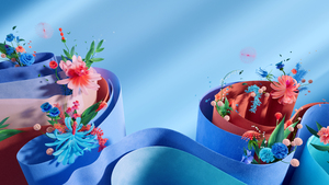 Floral, Blue aesthetic, Spring, Surreal, Colorful flowers, 4K wallpaper