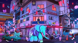Neon, Artist, Artwork, Digital Art, Elephant, Pig, 4K wallpaper