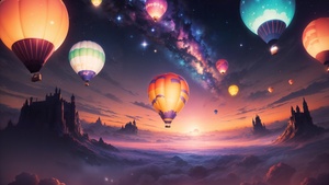 Hot air balloons, Aesthetic, Festival, Surreal, AI art, Colorful, Milky Way, 4K wallpaper