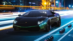 Lamborghini Murcielago, Custom tuning, City lights, Light trails, 4K wallpaper