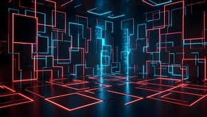 Futuristic, Dark room, Neon Lights, Geometric, 4K wallpaper
