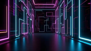 Modern lighting, Neon, Geometric, Interior, 4K wallpaper