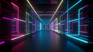 Glowing, Corridor, Neon Lights, Colorful, 4K wallpaper