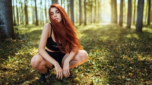 Redhead, Girls, Model, Forest, 4K wallpaper