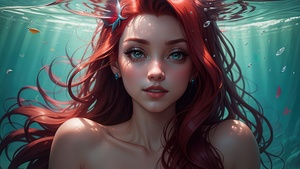 Ariel (Disney Princess), AI art, Underwater, Mermaid, Beautiful girl, 4K wallpaper