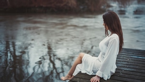 White Dress, Pier, Girls, Model, 4K wallpaper