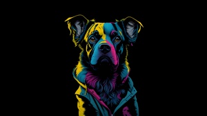 Dog, Digital Art, AMOLED, Black background, 4K wallpaper