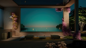 Ocean view, Resort, Aesthetic, Outdoor, Contemporary, Night, 4K wallpaper