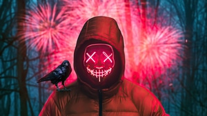 Anonymus, Mask, Neon, Crow, Artist, Artwork, Digital Art, 4K wallpaper