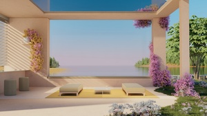 Modern architecture, Outdoor, Lake, Microsoft Design, Aesthetic interior, Contemporary architecture, 4K wallpaper