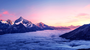 Mountain Peak, Above clouds, Sunrise, 4K wallpaper