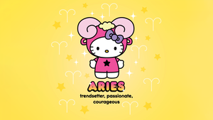 Aries, Hello Kitty, Zodiac sign, Yellow aesthetic, Trendy, Passion, Courage, Sanrio, 4K wallpaper
