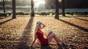 Blonde, Girls, Model, Red Dress, 4K wallpaper