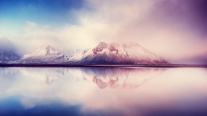 Mountains, Aesthetic, Reflection, Mist, Scenery, Snow covered, 4K wallpaper