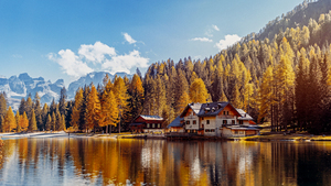 Italy, House, Fall, Alps, 4K wallpaper