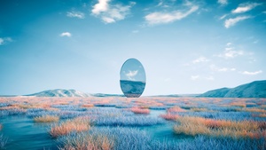 Geometric, Landscape, Oval, Glass, Surreal, Reflection, 4K wallpaper