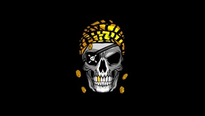 Skull, Pirate, Gold, Minimalism, Minimalist, Artist, Artwork, Digital Art, Dark, Black, 4K wallpaper