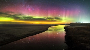 Horizon, Clouds, Northern Lights, Sky, Nature, 4K wallpaper