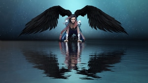 Angel, Wings, Reflection, Artist, Artwork, Digital Art, Fantasy Girls, 4K wallpaper