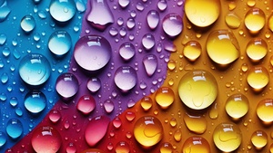 Water drops, Colorful background, Macro, Droplets, Aesthetic, 4K wallpaper