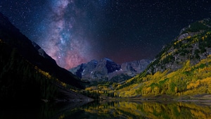 Milky Way, Trees, Landscape, Nature, Stars, 4K wallpaper