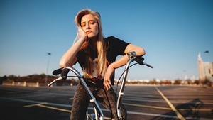 Girls, Model, Bicycle, Jeans, 4K wallpaper