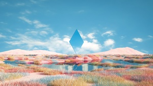 Surreal, Geometric, Landscape, Glass, Reflection, Daytime, Serene, 4K wallpaper