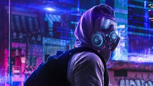 Anonymus, Mask, Artist, Artwork, Digital Art, Neon, Cyberpunk, 4K wallpaper