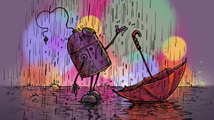 Robot, Rain, Artist, Artwork, Digital Art, Deviantart, 4K wallpaper
