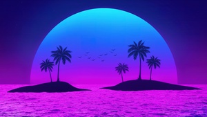 Tropical, Islands, Palm trees, Sunset, Neon, Pink aesthetic, Ethereal, 4K wallpaper