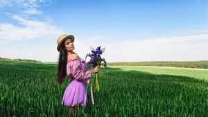 Girls, Model, Field, 4K wallpaper
