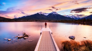 Pier, Dock, Sunset, Alone, Nature, Mountains, Sea, 4K wallpaper