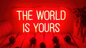 The World is Yours, Neon sign, Red aesthetic, 4K wallpaper