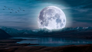 Moon, Aesthetic, Night, Landscape, Lake, Nightscape, 4K wallpaper