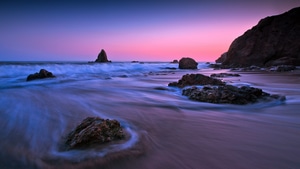 Ocean, Rocks, Long Exposure, Nature, Sunset, 4K wallpaper