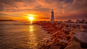 Lighthouse, Sunset, Sunrise, Nature, 4K wallpaper