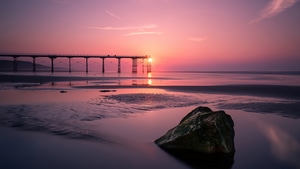 Beach, Sunset, Nature, Pier, 4K wallpaper