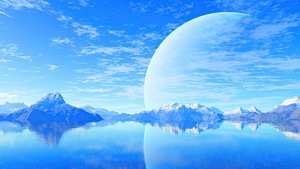 Sea, Clouds, Mountains, Moon, Minimalism, Minimalist, Artist, Artwork, Digital Art, 4K wallpaper