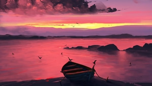 Boat, Artist, Artwork, Digital Art, Sunset, Evening, 4K wallpaper