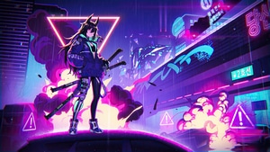 Anime Girl, Anime, Artist, Artwork, Digital Art, Neon, 4K wallpaper