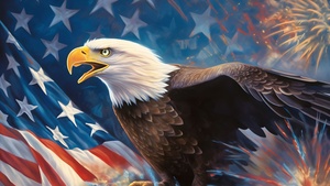 Bald eagle, Independence Day, 4th of July, USA Flag background, 4K wallpaper