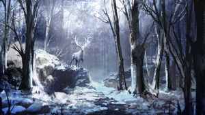 Winter, Forest, Artist, Artwork, Digital Art, Reindeer, Artstation, 4K wallpaper