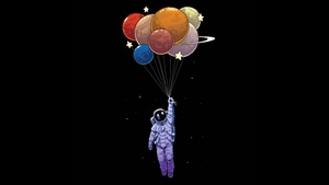 Astronaut, Artist, Artwork, Digital Art, Minimalism, Minimalist, Dark, Black, Balloons, 4K wallpaper