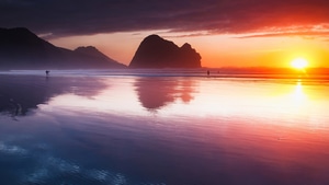 Beach, Reflection, Sunset, Sunrise, Nature, 4K wallpaper