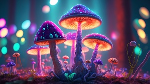 Mushrooms, Colorful, AI art, 4K wallpaper