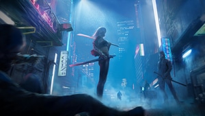 Cyberpunk, Artist, Artwork, Digital Art, Artstation, Sword, Warrior, Neon, 4K wallpaper