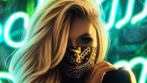 Blonde, Artist, Artwork, Digital Art, Mask, 4K wallpaper