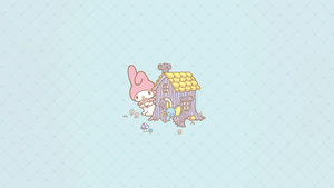 My Melody, Cute cartoon, Hearts, Cyan background, Sanrio, 4K wallpaper